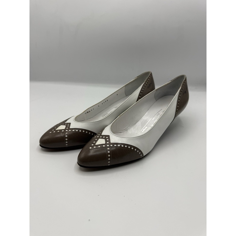 Bruno Magli Leather Pumps Heels Brown White Pointed Toe Italy Size 6